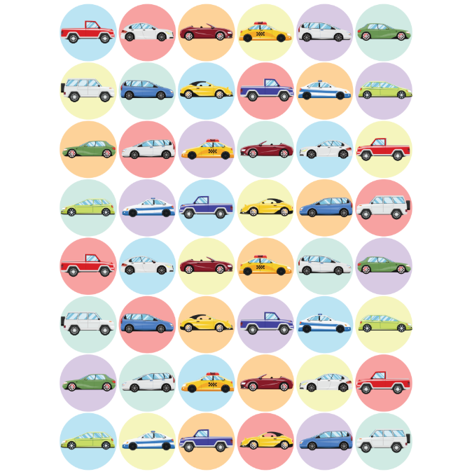 Stickers Cars 3/4" Round 19mm Color Print 10/pk