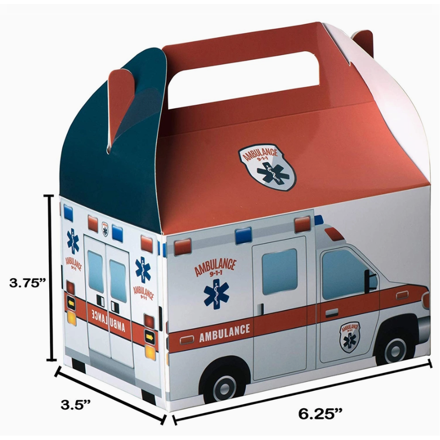 Paper Treat Boxes Ambulance 6.25" X 3.75" X 3.5" 10 Pack
