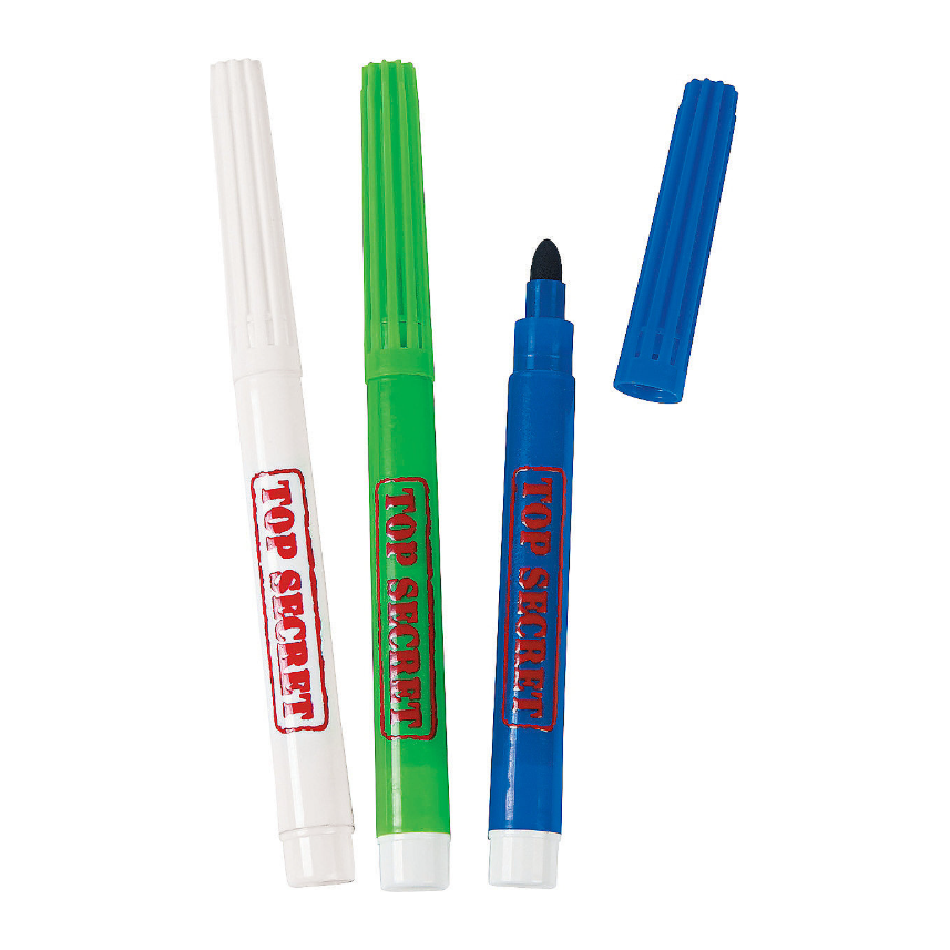 Plastic Secret Invisible Ink Markers 5 1/2" 12/pk