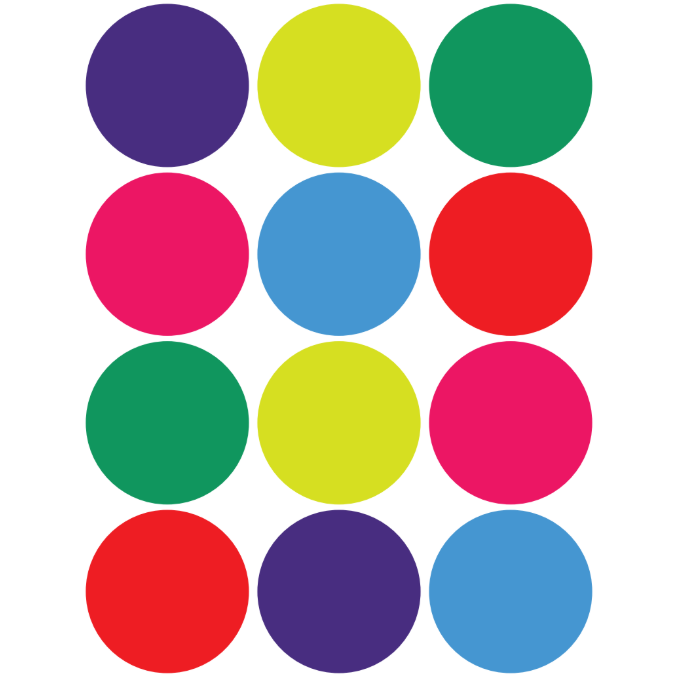 Dot Stickers Colored 1.5" Round 32mm Color Print 25/pk