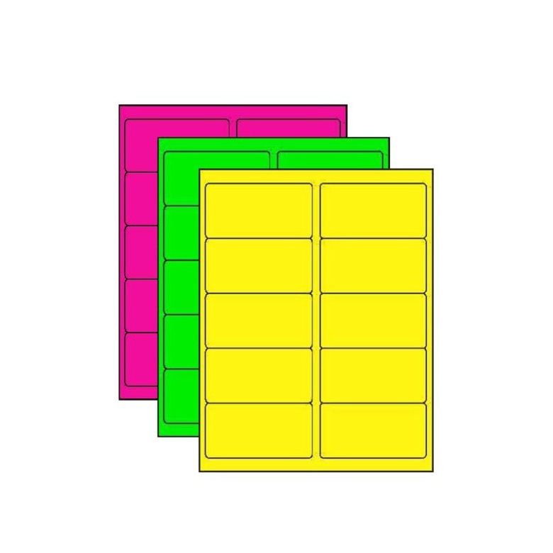Fluorescent Assorted Labels 10/pg 25/pk 2" x 4"