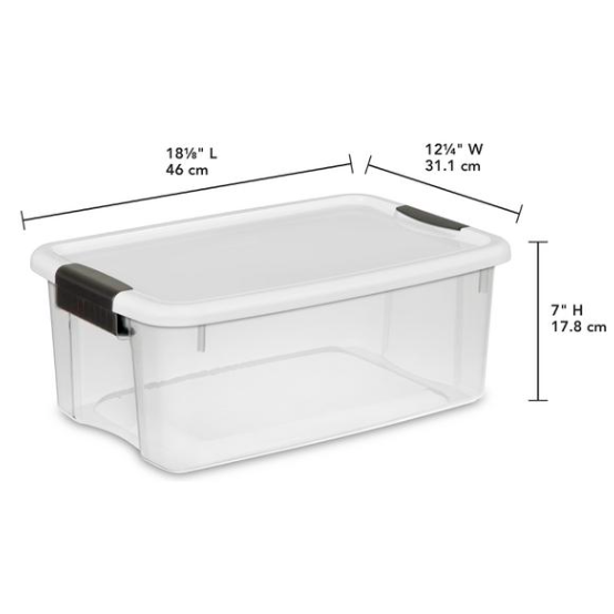 Storage Container With Black Latch Top 18 Qt (18" x 12" x7")