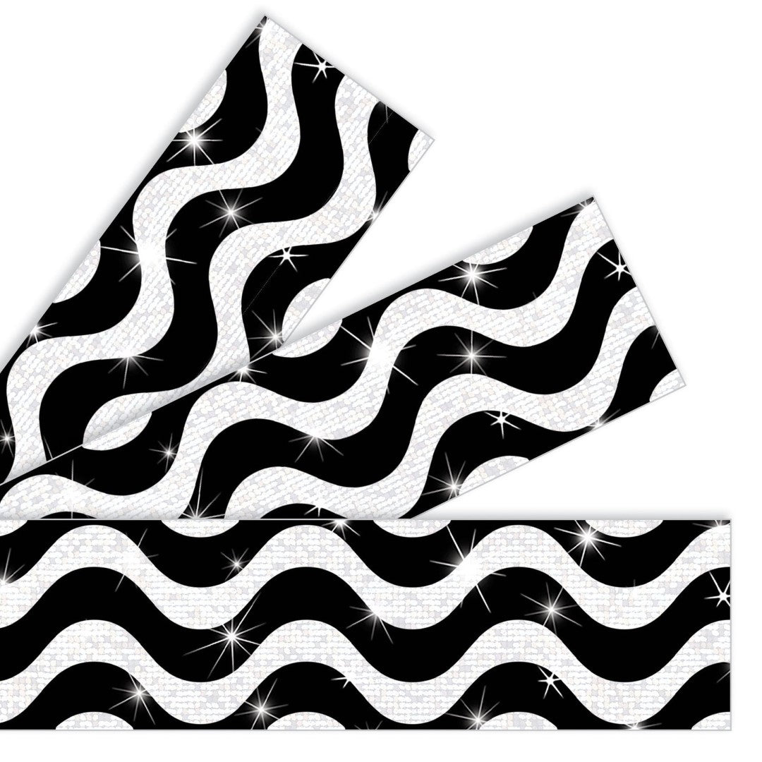 Wavy Black Sparkle Borders 2 3/4in x 32 1/2ft 12/pk (Discontinued)