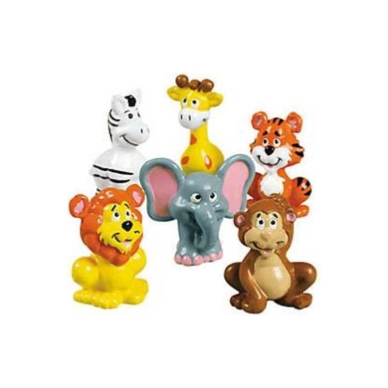 1 1/2" Mini Hippo, Monkey, Tiger & Parrot Zoo Animals - 12 Pc.