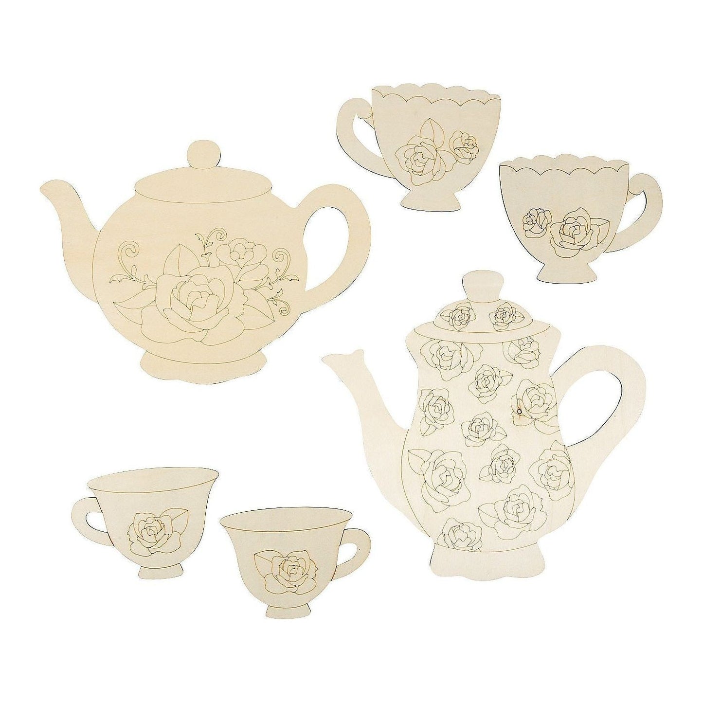 DIY Unfinished Wood Teapot Shapes, Assorted, approx 16" x 12" —6/pk