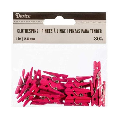 Mini Fuchsia Clothespins: 1 inch, 30 pieces