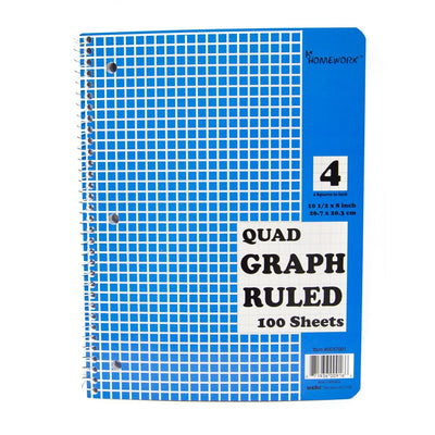 Quad Ruled Spiral Notebook 100/pk