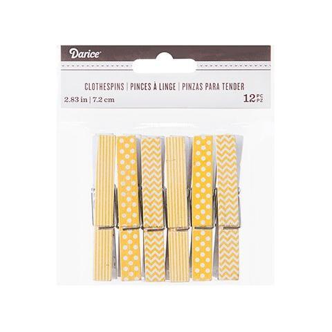 Decor. Yellow Printed Clothespins:2.75", 12 pcs.