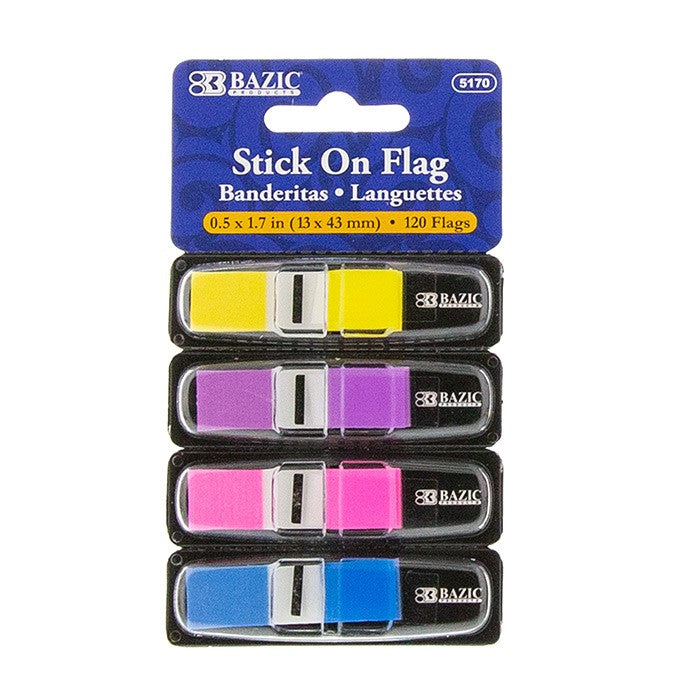 30 Ct. 0.5" x 1.7" Neon Color Coding Flags w/ Dispenser (4/Pack)