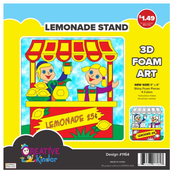 Lemonade Stand 3D Foam Art Kit, 4 Colors, 8"x8"