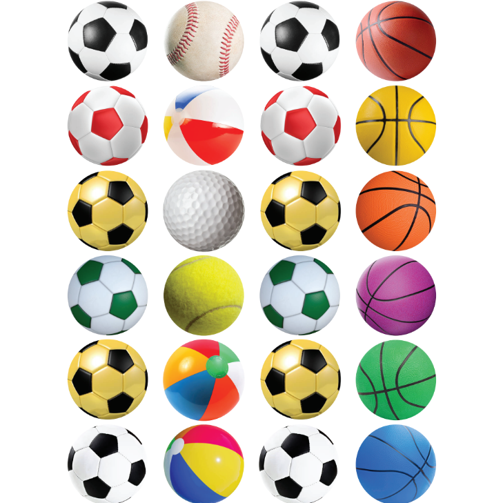 Sports Balls Stickers 1" Round 25mm Color Print 10/pk