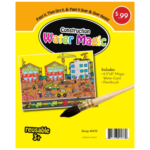 Construction Themed Water Magic Kit, Paintbrush, 6.5"x8" Magic Card