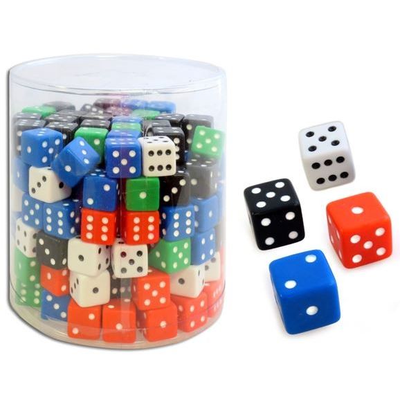16MM Dice Assorted Colors, 200/pk