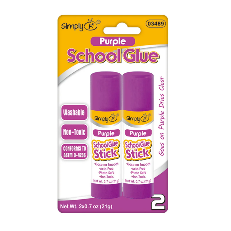 Purple Glue Stick .7 oz Washable 2/pk