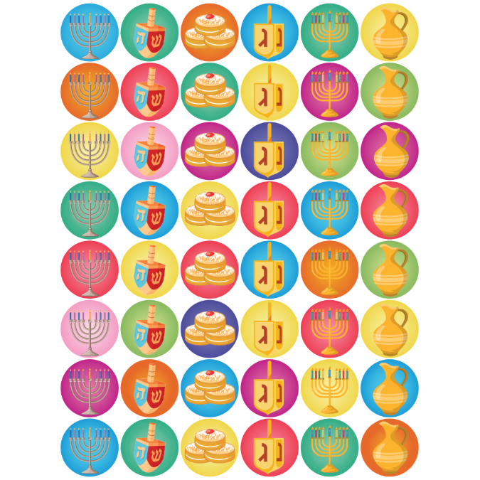 Chanukah Stickers 3/4" Round 19mm Color Print 10/pk