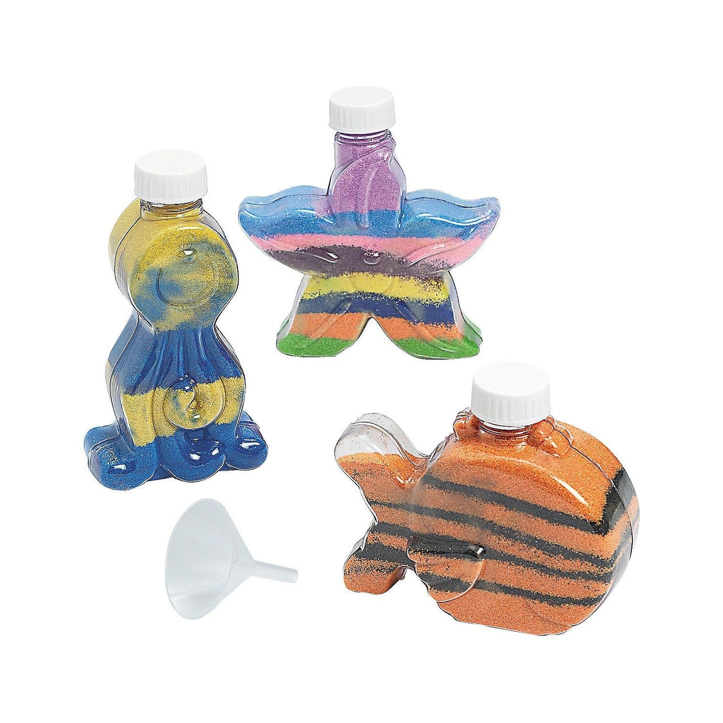 Under the Sea Plastic Sand Art Bottles, Includes a funnel, Assorted, Plastic, 4 5/8" - 5 1/4", 12/pk