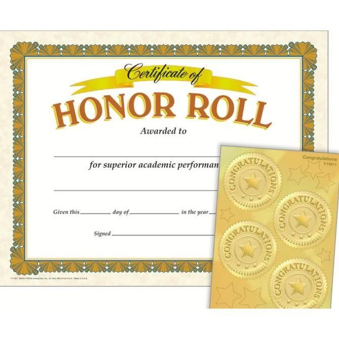 Honor roll Certificates & Award Seals Combo Pack 8 1/2" x 11" 62/pk (Discontinued)