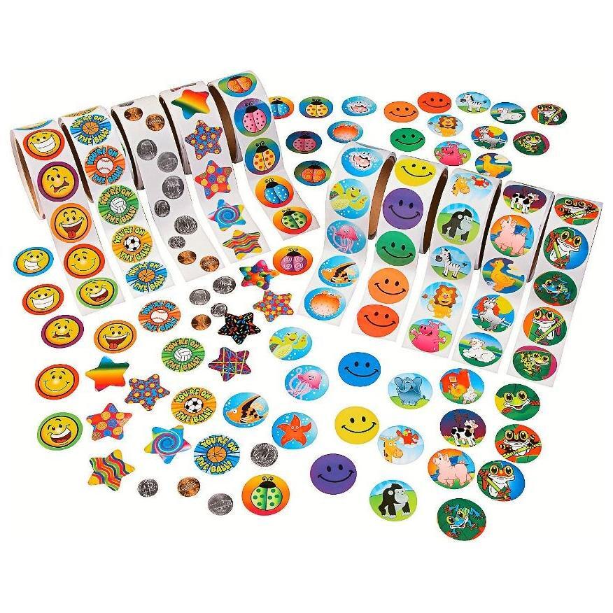 Bulk Sticker Assortment 1/2" to 1 1/2" 100/roll (10 Rolls)
