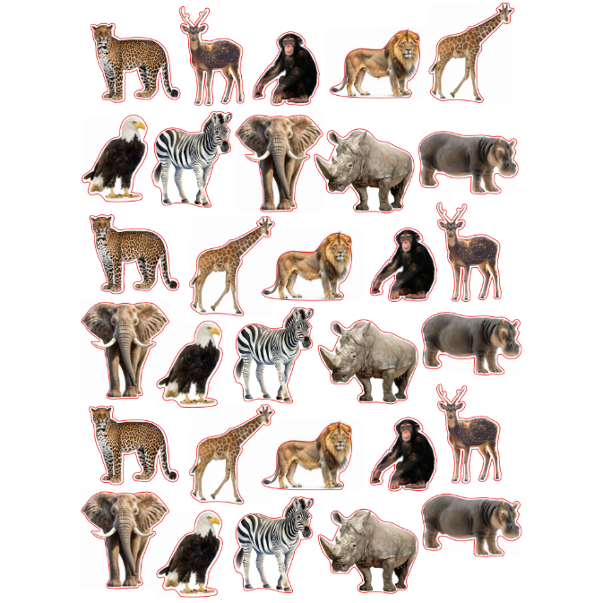 Wild Animal Die Cut Stickers Color Print 10/pk Small