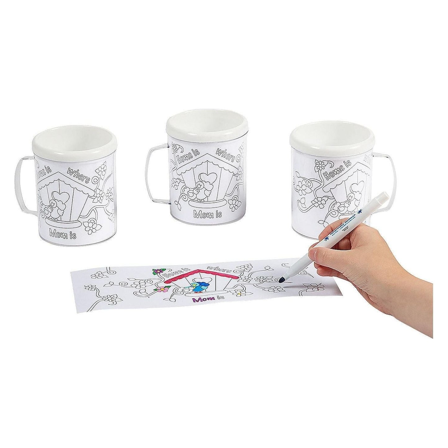 Color Your Own Mom Artist Plastic Mugs - 12/pk