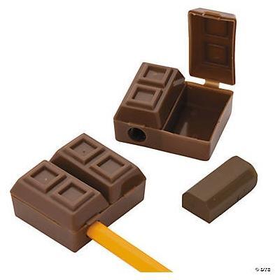 Plastic Chocolate Bar Pencil Top Sharpeners with Eraser - 12 Pc.