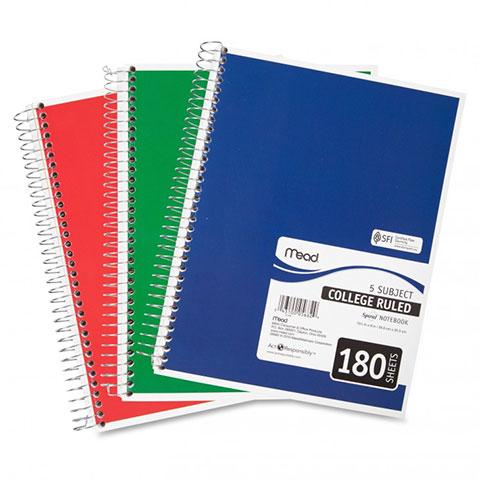Mead Notebook Spiral 5 Subject Wide Ruled