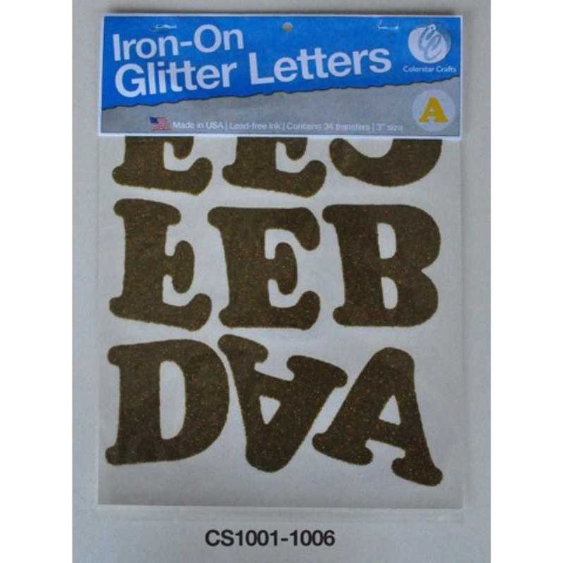 Iron On Letters Gold Glittered 3 inches - 1 sheet (Discontinued)