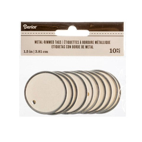 Metal Rim Tags: White With Silver, 1.5", 10 Pk.