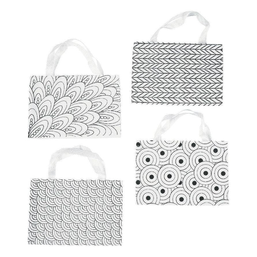 Color Your Own Medium Doodle Canvas Tote Bags, Assorted, Canvas, 11"x7" - 12/pk