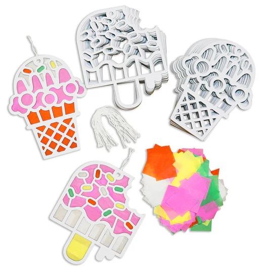 DIY Popsticle And Ice Cream Cone Tissue Paper Suncatcher Set 24/pk 5.5" x 7"