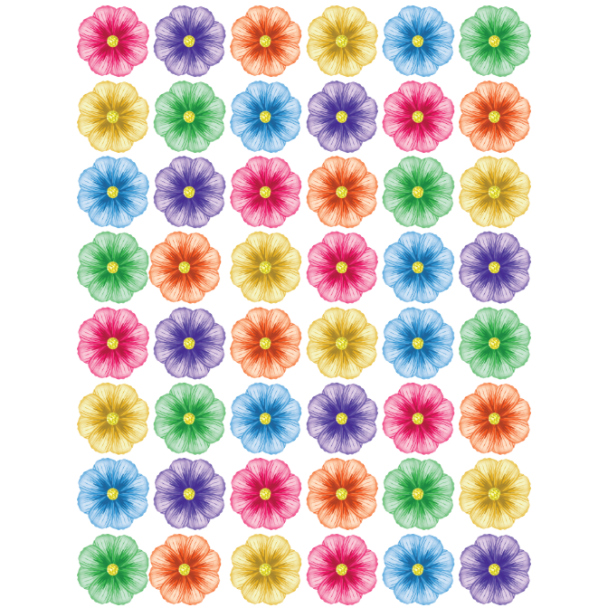 Flower Stickers 3/4" Round 19mm Color Print 10/pk