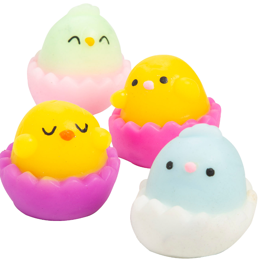 Large Easter Chicks in Eggshells Squishy Toys 2" 12/pk