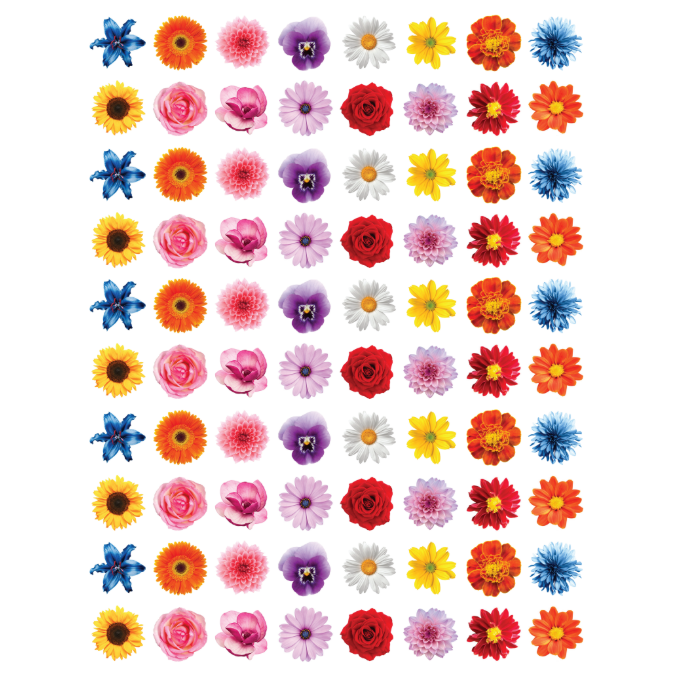Flower Sticker 1/2" Round 13mm Color Print 10/pk