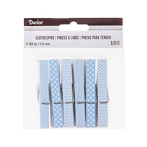 Decor. Lt. Blue Print. Clothespins:2.75",12 pcs. (Discontinued)