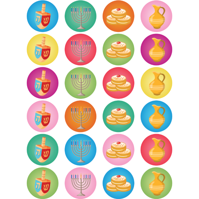 Chanukah Stickers 1" 25mm Color Print 10/pk