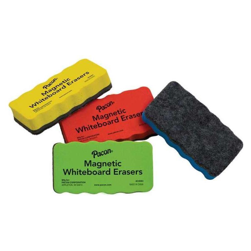 Chalk and Whiteboard Eraser, Magnetic, 4 Assorted Colors, 2-1/4" x 4-1/4", 4 Erasers