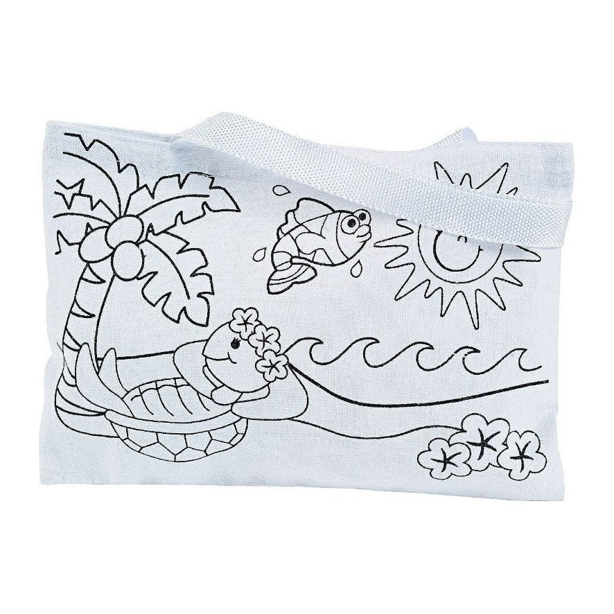 Color Your Own Large Tropical Polyester Tote Bags, 9" x 7" - 12/pk.