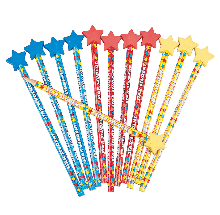 Wooden Star Student Pencils with Eraser Top 12/pk