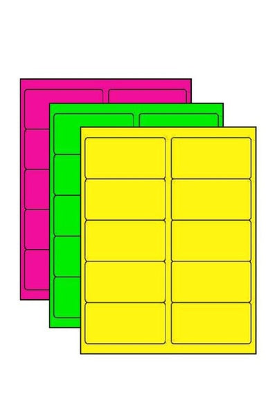 Fluorescent Assorted Labels 10/pg 25/pk 2" x 4"