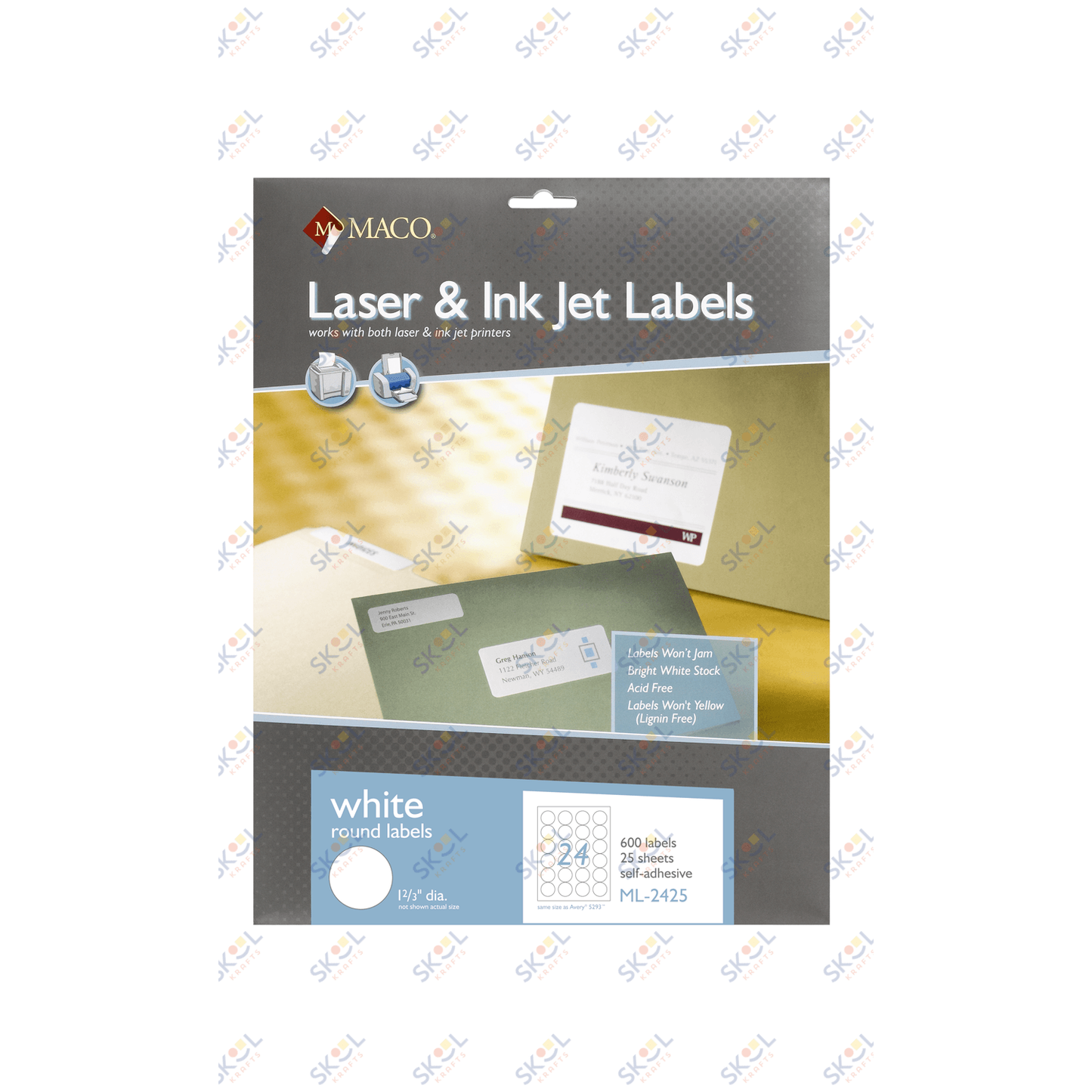 White Round Labels, 1-2/3" Dia., 24/Sheet, 480Labels