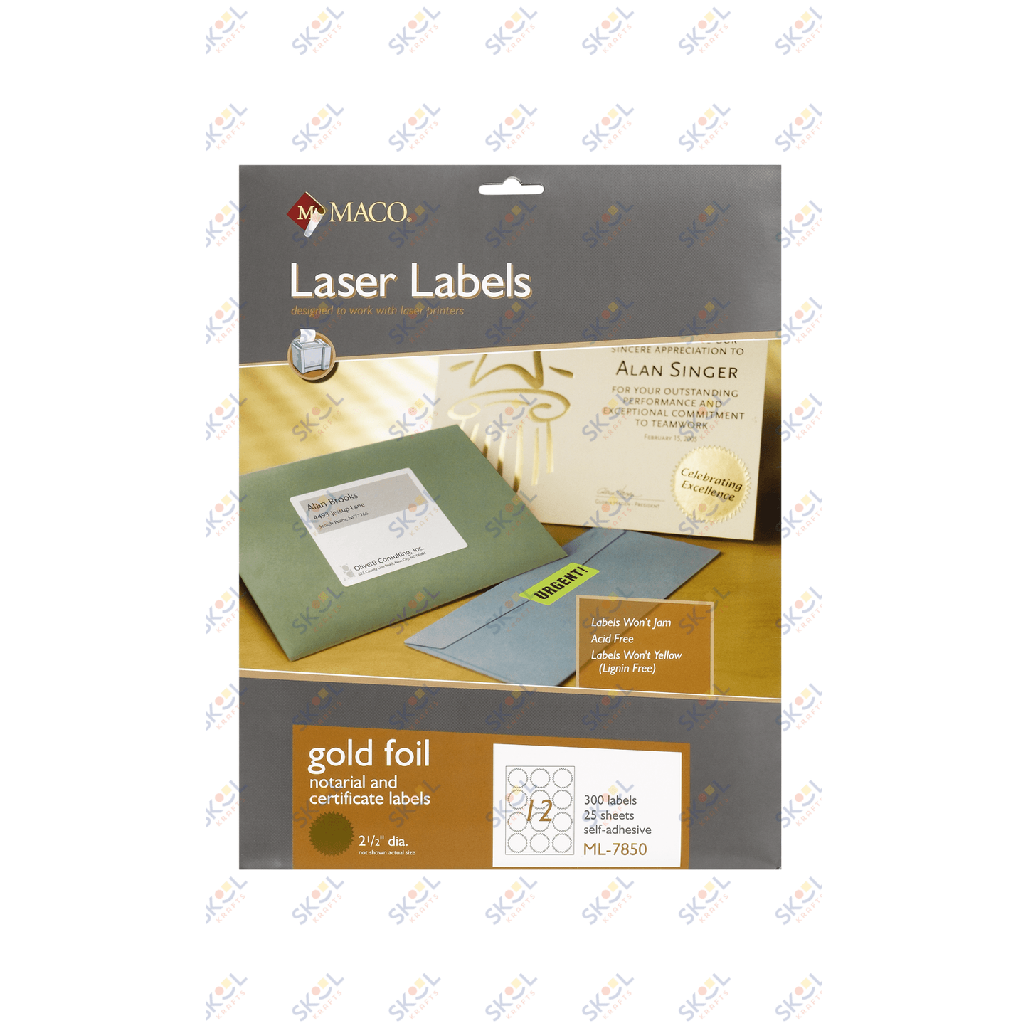 Gold Foil Labels, 2-1/2" Round, 12/Sht, 300/Pk