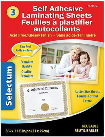 Self Adhesive Laminating Sheet, Glossy Finish, 8.75"x11.5", 3/pk (Discontinued)