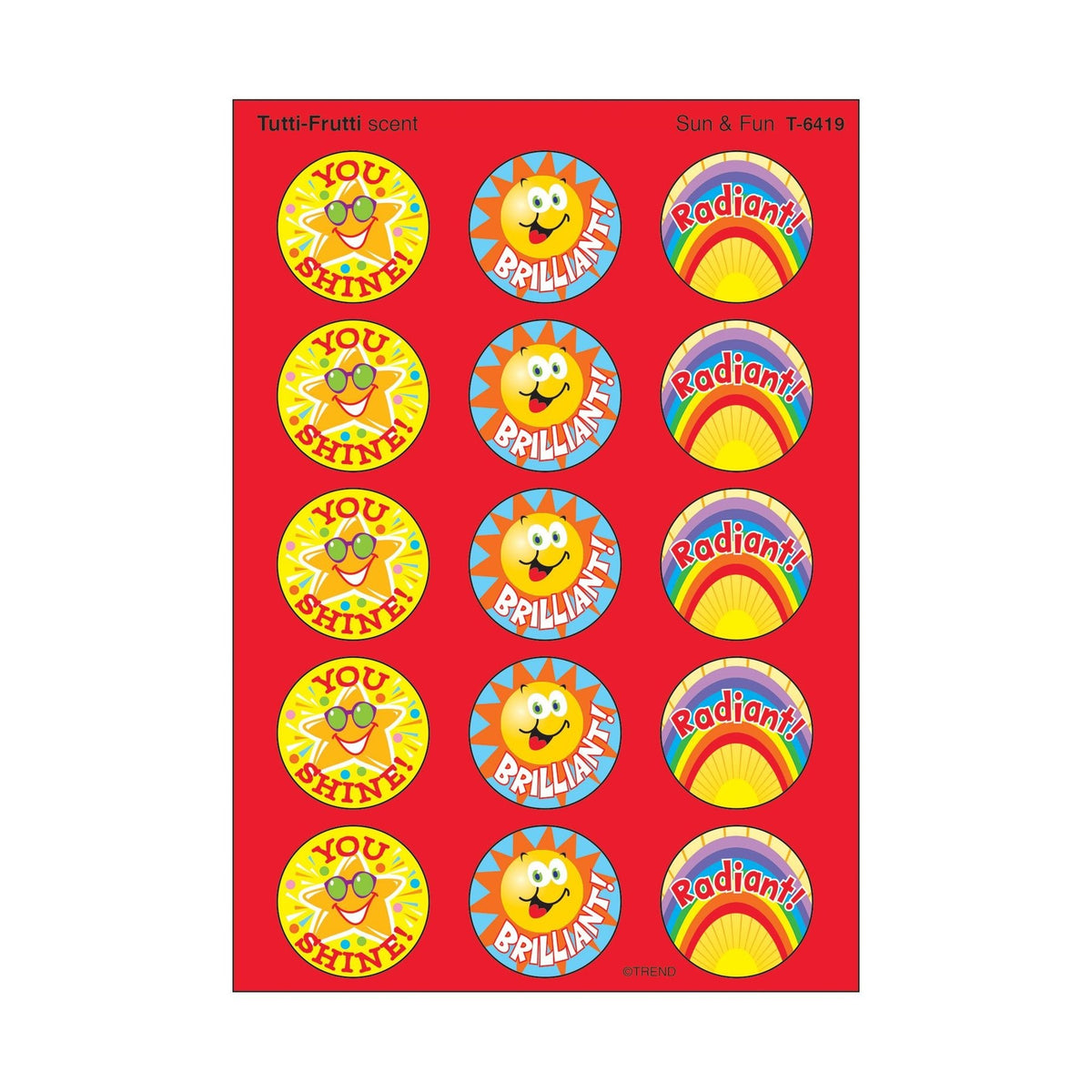 Large Round Sun & Fun Tutti-Frutti Scent Stickers 1" 60/pk