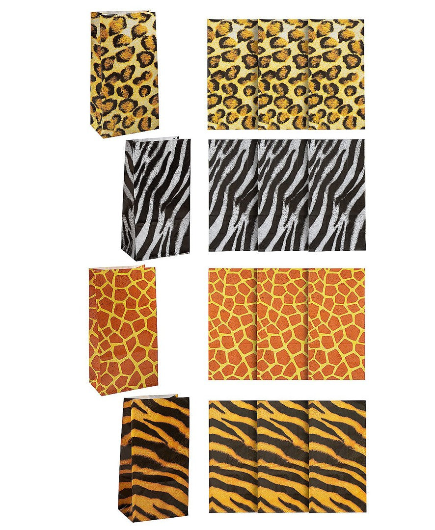 Animal Print Treat Paper Bags 5" x 3 1/4" x 10" 12/pk