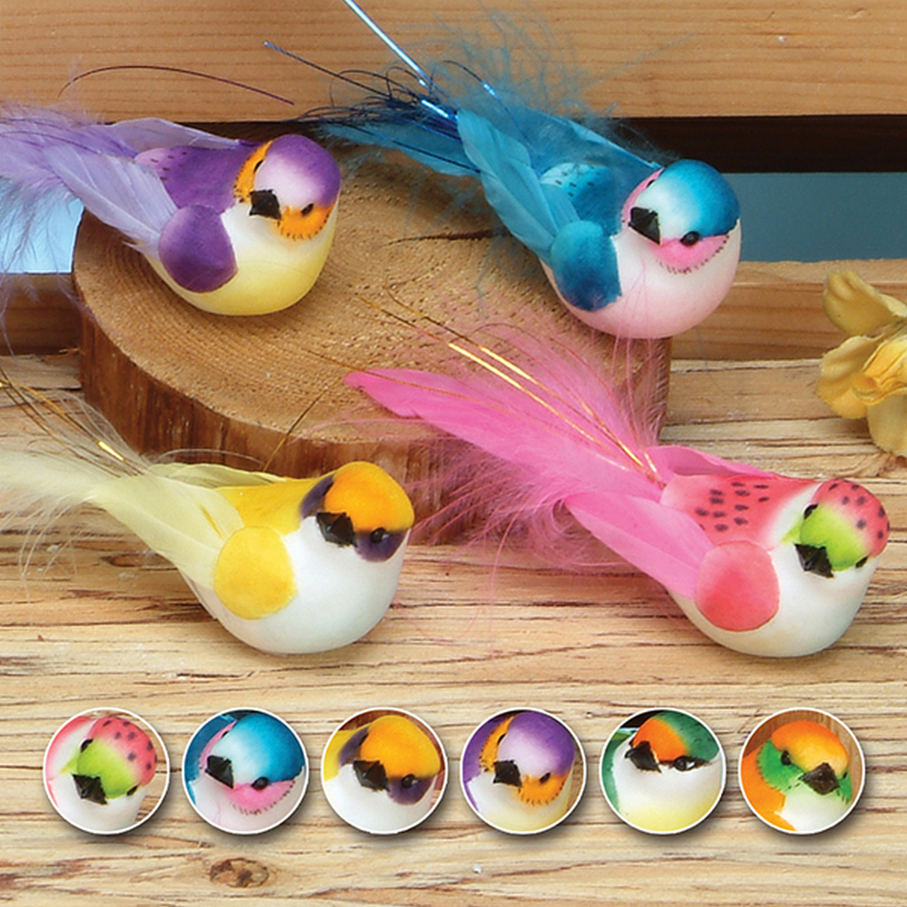 3" Feather Bird With Long Tail 12/pk