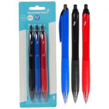 Retractable 0.7mm Ballpoint Pens, Black/Blue/Red
