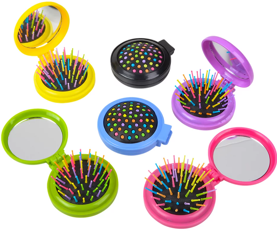 Compact Hair Brush With Mirror 3" 12/pk
