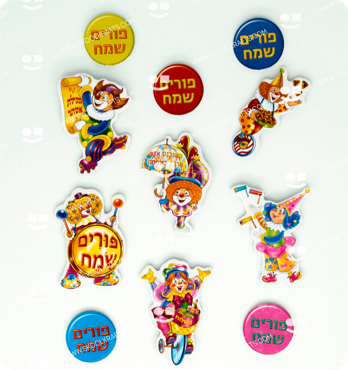 Purim Sameach Clown Printed Self Adhesive Foam Shape 53/pk (Discontinued)