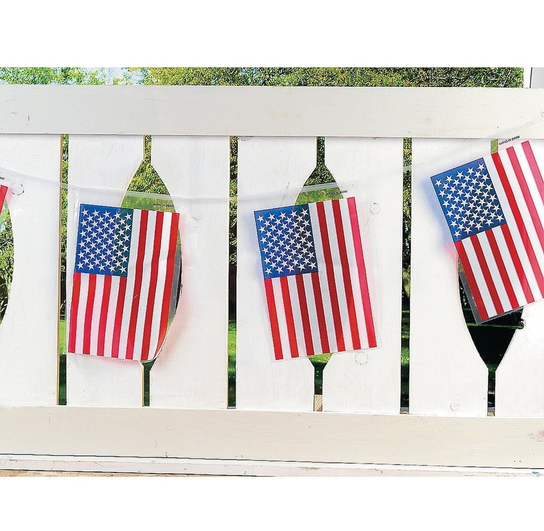 Plastic Line of American Flags 8" x 12", 15 ft.