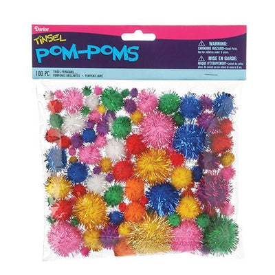 Tinsel Pom Poms Bright Colors Assorted Sizes 100 pieces (Discontinued)